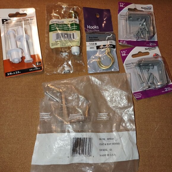 Assorted Hardware Set W/ National Coat & Hat Hooks Screws Brass Hook & Toilet Se - Picture 3 of 3